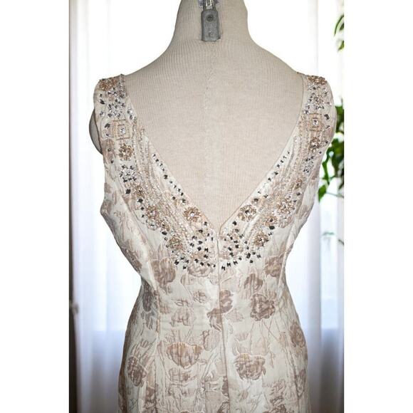 Aidan Mattox Gold Floral Brocade Beaded Midi Dress – Size 12 NWT Neiman Marcus - Picture 8 of 15